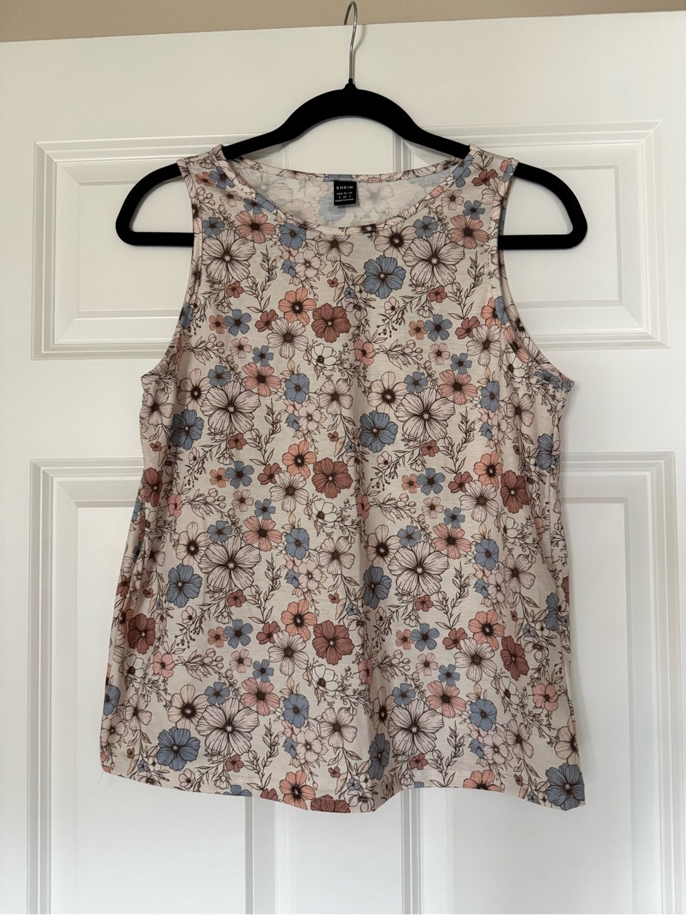 SHEIN Cream Floral Sleeveless Top with Blue & Pink Flowers